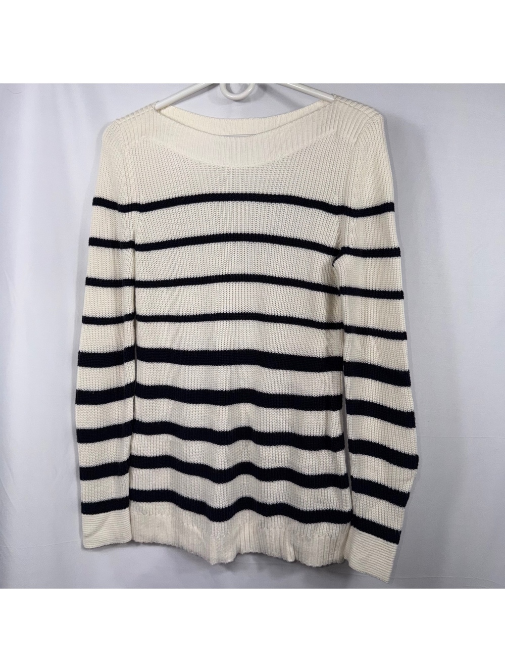 Talbots XS Ivory Black Striped Cotton Knit Sweater